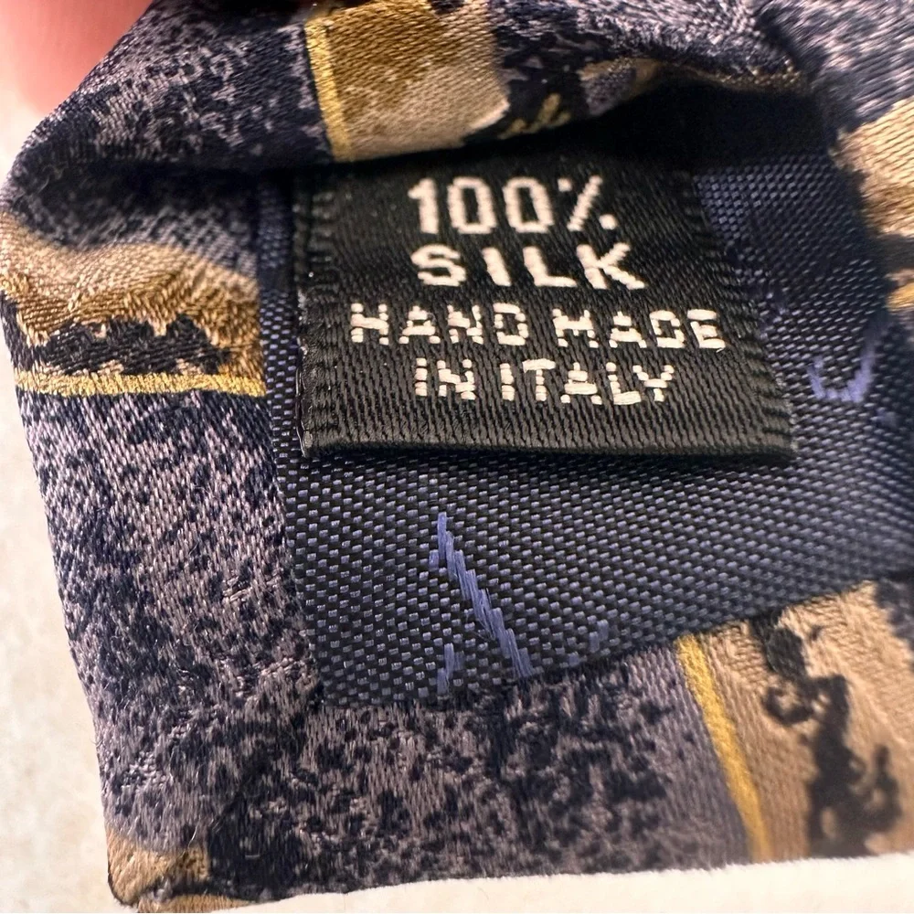 Fierte S.r.l Men's Vintage Tie Grey Multicolor Geometric Silk Handmade Necktie - Picture 4 of 9